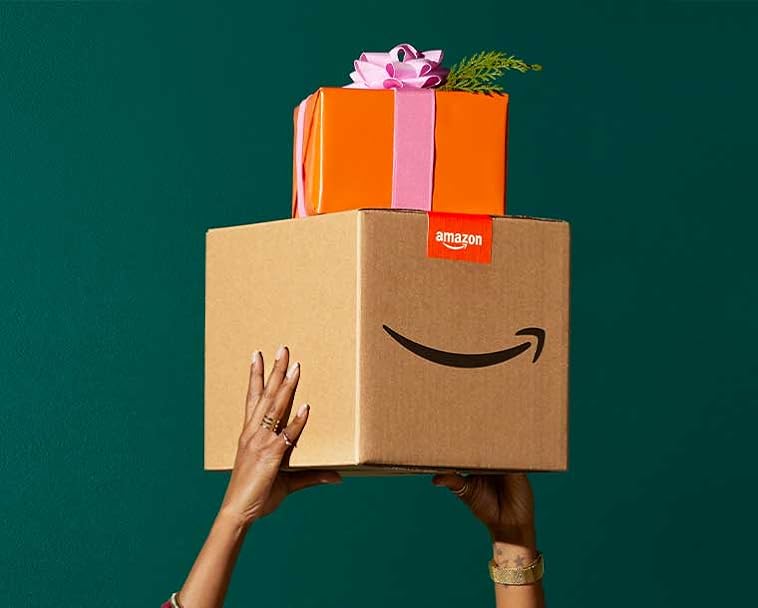 Image of gift pack on top of Amazon delivery box